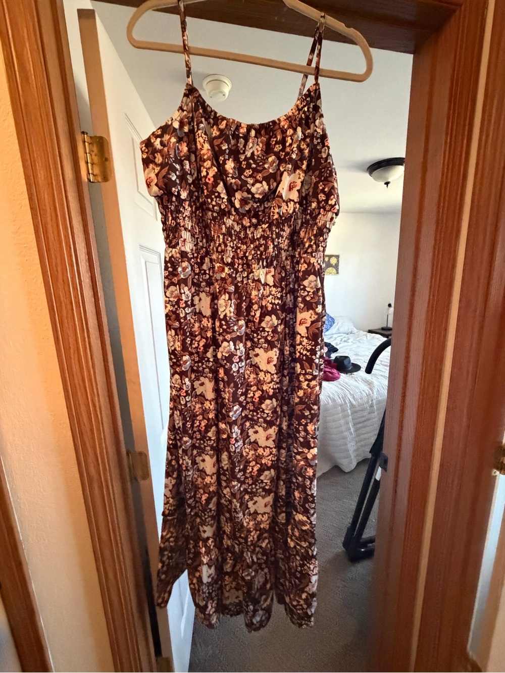 Grace Karin Brown Floral Maxi Dress with Spaghetti Straps
